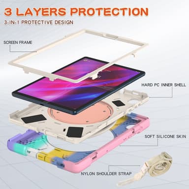 SKALO Lenovo Tab M10 FHD Plus 10.3"" Extra Stöttåligt Armor Ring Skal med Axelrem - Regnbåge