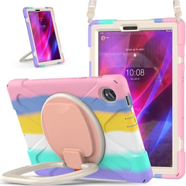 SKALO Lenovo Tab M10 FHD Plus 10.3"" Extra Stöttåligt Armor Ring Skal med Axelrem - Regnbåge