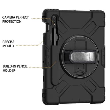 SKALO Samsung Tab S8 Extra Stöttåligt Armor Ring Skal med Axelrem - Svart