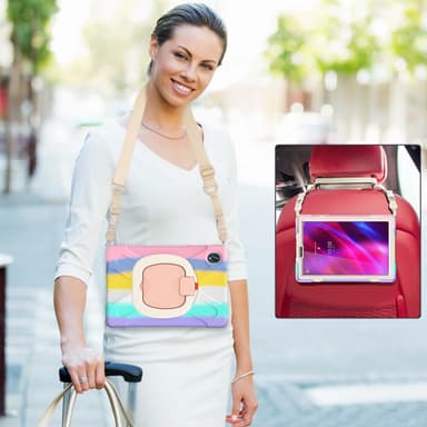 SKALO Lenovo Tab M10 FHD Plus 10.3"" Extra Stöttåligt Armor Ring Skal med Axelrem - Regnbåge