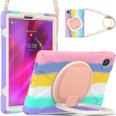 SKALO Lenovo Tab M10 FHD Plus 10.3"" Extra Stöttåligt Armor Ring Skal med Axelrem - Regnbåge
