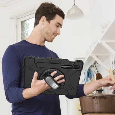 SKALO Samsung Tab S8 Extra Stöttåligt Armor Ring Skal med Axelrem - Svart
