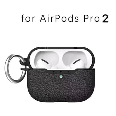 SKALO AirPods Pro 2 Litchi Fodral med Nyckelring - Svart