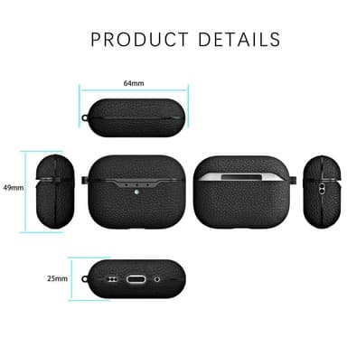 SKALO AirPods Pro 2 Litchi Fodral med Nyckelring - Svart