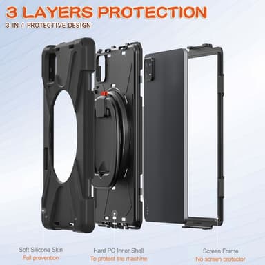 SKALO Xiaomi Pad 6 Extra Stöttåligt Armor Ring Skal med Axelrem - Svart