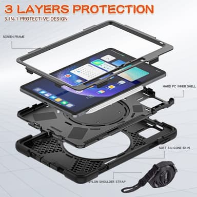 SKALO Xiaomi Pad 6 Extra Stöttåligt Armor Ring Skal med Axelrem - Svart