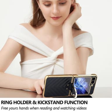 SKALO Samsung Z Flip6 Guldkant Ring Skal - Svart