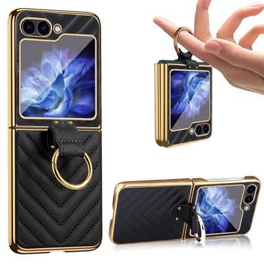 SKALO Samsung Z Flip6 Guldkant Ring Skal - Svart