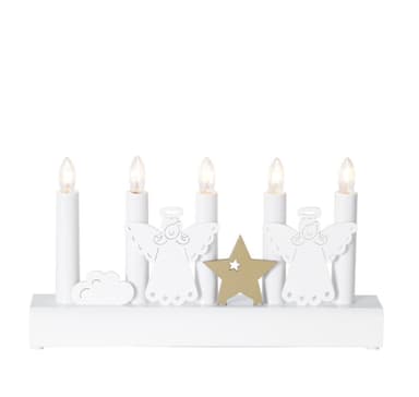 Ljusstake JULIA 5-LED 28xH15cm, änglar, trä, vit