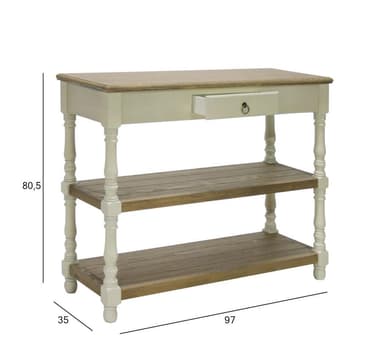 Sidobord SAMIRA 97x35xH80,5cm, antikvit/natur