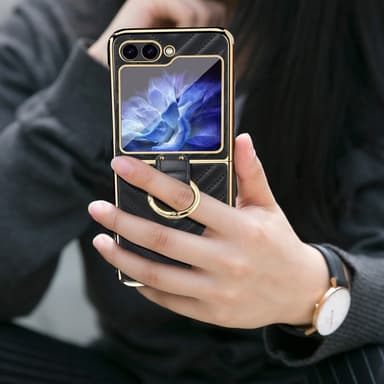 SKALO Samsung Z Flip6 Guldkant Ring Skal - Svart