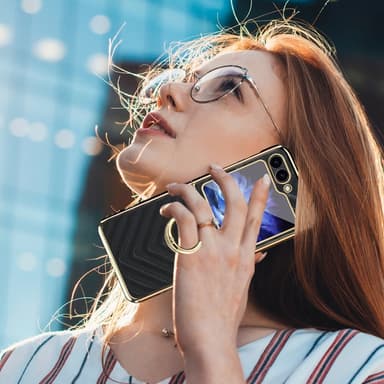 SKALO Samsung Z Flip6 Guldkant Ring Skal - Svart