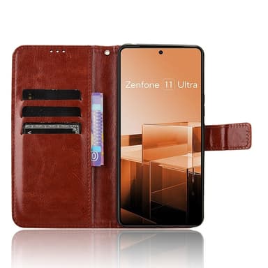 SKALO Asus Zenfone 11 Ultra 5G Crazy Horse Plånbok PU Läder - Brun