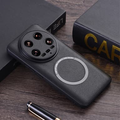 SKALO Xiaomi 14 Ultra 5G PU-Läder Hybrid Magnetring Skal - Svart