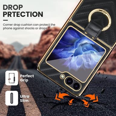 SKALO Samsung Z Flip6 Guldkant Ring Skal - Svart