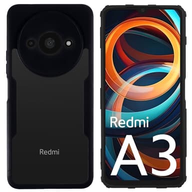 SKALO Xiaomi Redmi A3 Shockproof Clear Hybrid Skal + Skärmskydd - Svart