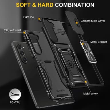 SKALO Samsung Z Fold6 Armor Hybrid Metallring Kameraslider - Svart
