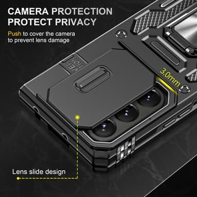 SKALO Samsung Z Fold6 Armor Hybrid Metallring Kameraslider - Svart