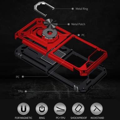 SKALO Samsung Z Flip6 Armor Hybrid Metallring skal - Röd