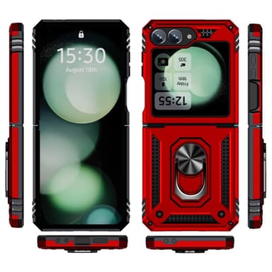 SKALO Samsung Z Flip6 Armor Hybrid Metallring skal - Röd