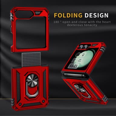 SKALO Samsung Z Flip6 Armor Hybrid Metallring skal - Röd