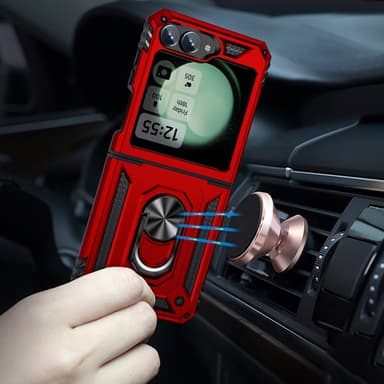 SKALO Samsung Z Flip6 Armor Hybrid Metallring skal - Röd