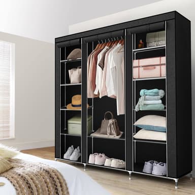 Fällbar Garderob 150x175x45 cm Klädskåp Skåpet (svart)
