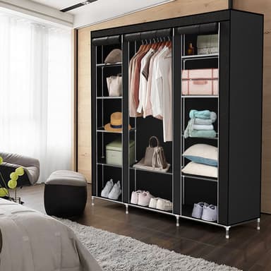 Fällbar Garderob 150x175x45 cm Klädskåp Skåpet (svart)