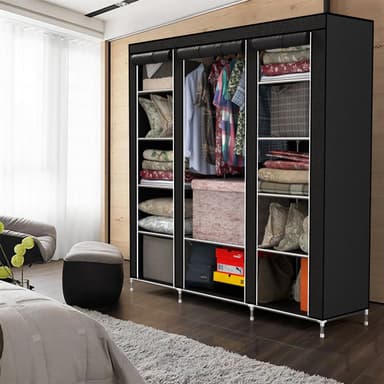Fällbar Garderob 150x175x45 cm Klädskåp Skåpet (svart)