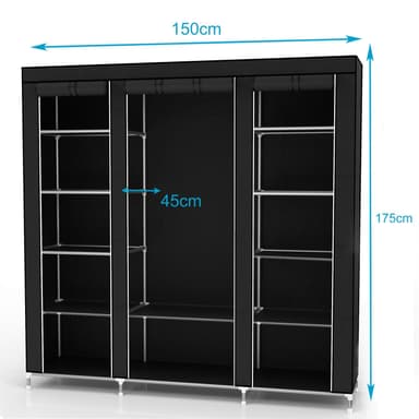Fällbar Garderob 150x175x45 cm Klädskåp Skåpet (svart)