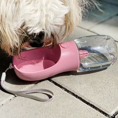 Bärbar vattenflaska i plast för hundar 350 ml (Rosa)