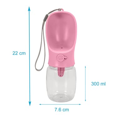 Bärbar vattenflaska i plast för hundar 350 ml (Rosa)