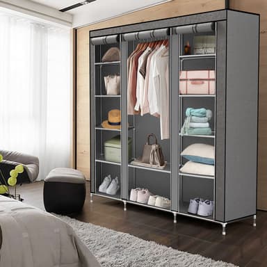 Fällbar Garderob 150x175x45 cm Klädskåp Skåpet (grå)