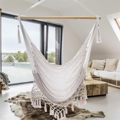 Hängstol Macramee bomull med fransad kant (Beige)