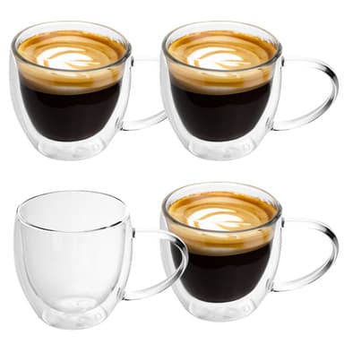4x Kaffekopp Mugg Termoglas 200-300ml Teglas Kaffeglas