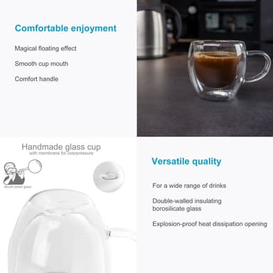 4x Kaffekopp Mugg Termoglas 200-300ml Teglas Kaffeglas