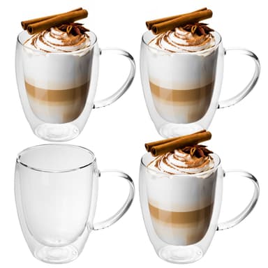 4x Kaffeglas Teglas Kaffekopp Mugg Termoglas 300-400ml