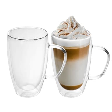 2x Kaffekopp Mugg Termoglas 400-500ml Teglas Kaffeglas