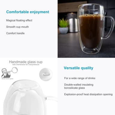 2x Kaffekopp Mugg Termoglas 400-500ml Teglas Kaffeglas