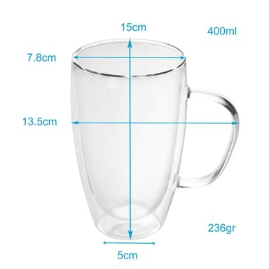 2x Kaffekopp Mugg Termoglas 400-500ml Teglas Kaffeglas