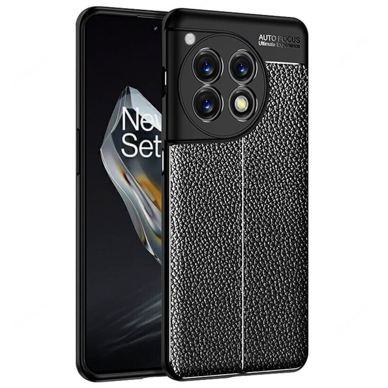 Läder mönstrat TPU skal OnePlus 12 - Svart