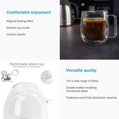 4x Kaffekopp Mugg Termoglas 250 ml Teglas Kaffeglas