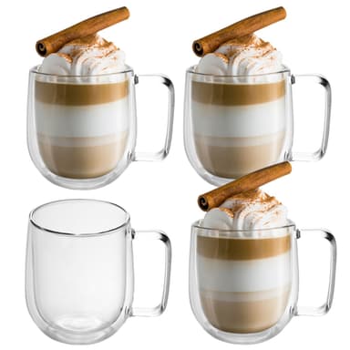 4x Kaffekopp Mugg Termoglas 250 ml Teglas Kaffeglas