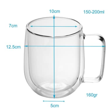 4x Kaffekopp Mugg Termoglas 250 ml Teglas Kaffeglas