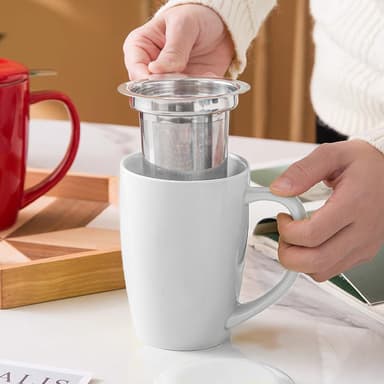 Kaffekopp Kaffemugg i porslin med lock och teinfusor