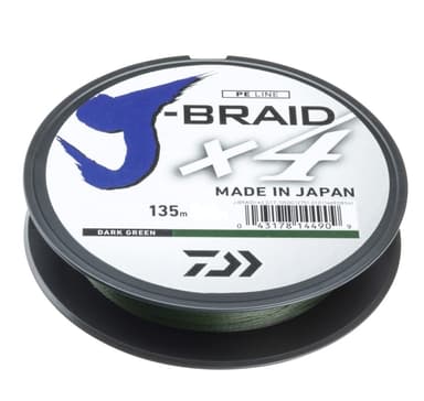 Flätad fiskelina Daiwa J-Braid X4E 0,15mm 135m mörkgrön
