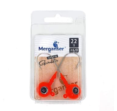 Jigghuvud, 3D Eyes, 8 g, röd, hakad av Gamakatsu 5/0, 2 st, Merganser
