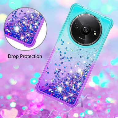 SKALO Xiaomi Redmi A3 Kvicksand Glitter Hjärtan TPU-skal - Turkos-Lila