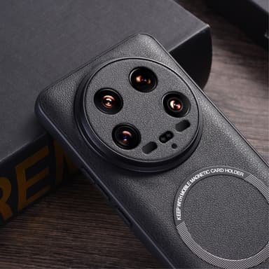 SKALO Xiaomi 14 Ultra 5G PU-Läder Hybrid Magnetring Skal - Svart