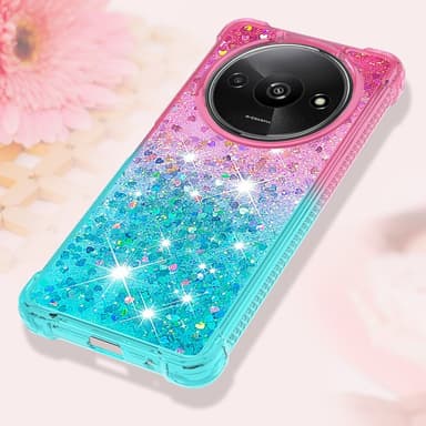 SKALO Xiaomi Redmi A3 Kvicksand Glitter Hjärtan TPU-skal - Rosa-Turkos
